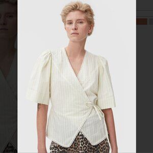 Ganni Wrap Top, Puff Sleeves
